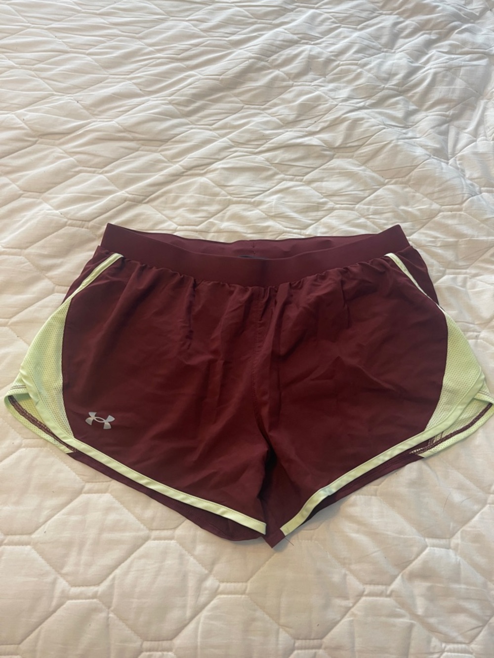 Under Armour Women's Maroon Athletic Shorts with light green/cream Trim